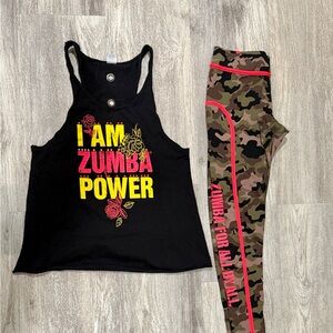 Zumba Fitness Black Tank Top with Yellow and Red Accents